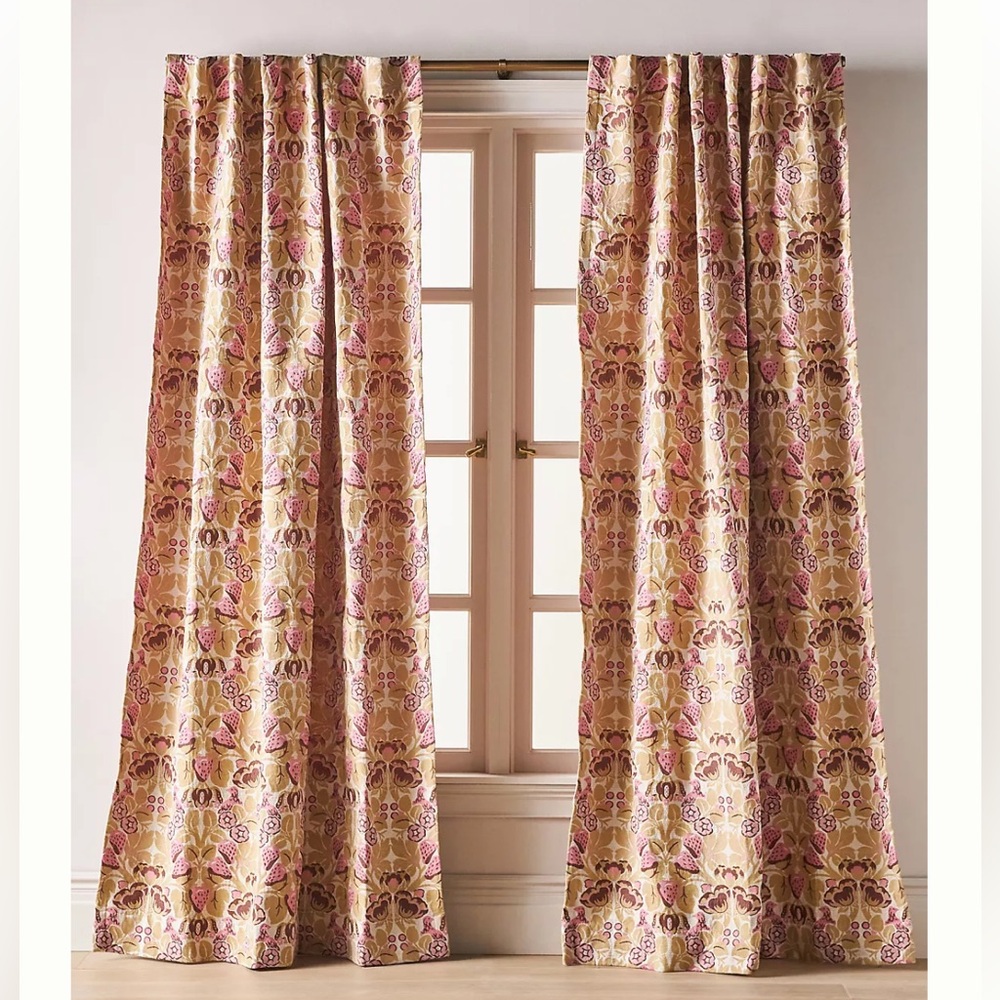 Anthropologie Pink and Gold Patterned Curtains